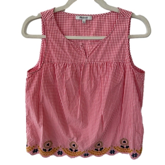 Madewell Tops - Madewell Embroidered Gingham Sleeveless Tank Plaid Sunset 100% Cotton Red Size S